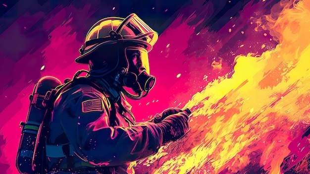 Premium AI Image | A firefighter extinguishing a blazing fire ai generate