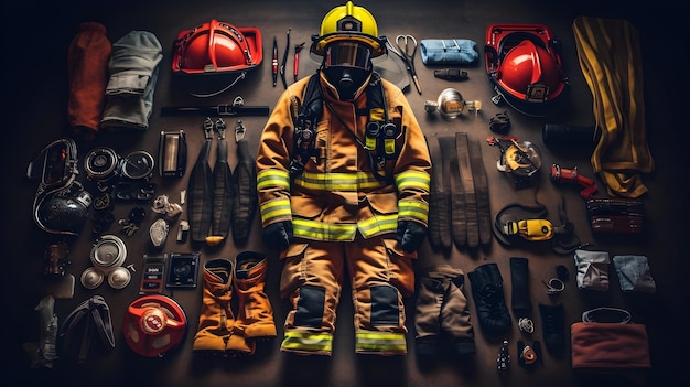 Firefighter Fire gear laid out for inspection