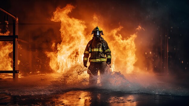 Firefighter in flames training