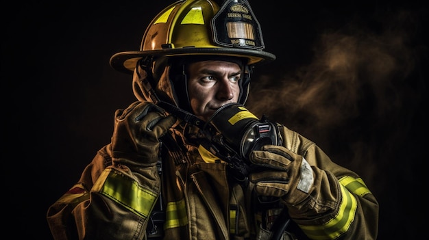 A firefighter in full gear on a call