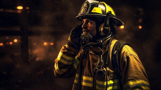 A firefighter in full gear on a call