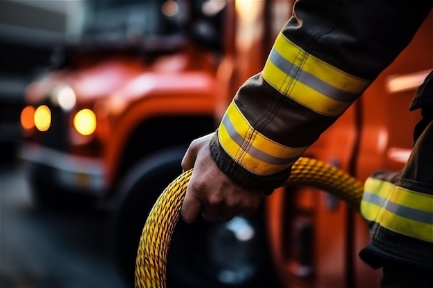 Firefighter holding fire hose