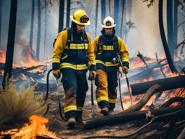 firefighter man gives water to the wildfire