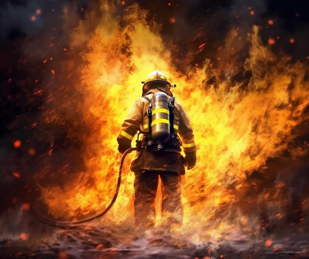 Foto un pompiere spegne un incendio