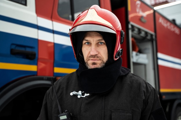 Photo firefighter ready for his mission