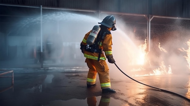 Firefighter Rescue training in brandblusser