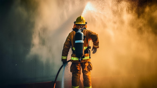 Firefighter Rescue training in brandblusser