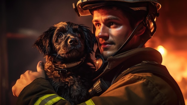 Firefighter rescues dog from burning building