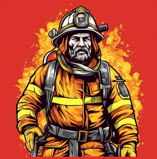 firefighter tshirt design graphic vibrant colors contour isolated image on white background vector