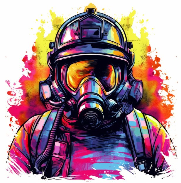 firefighter tshirt design graphic vibrant colors contour isolated image on white background vector