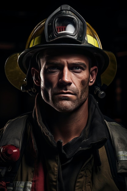 Photo firefighter in uniform representing bravery generative ai