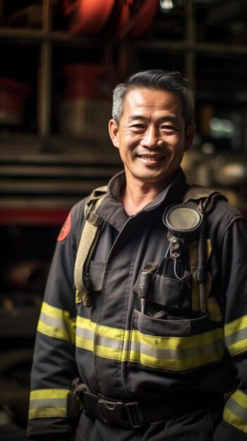 Photo a firefighter wearing a firefighter uniform with the number 1 on his back