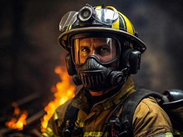 a firefighter wearing a gas mask and gas mask