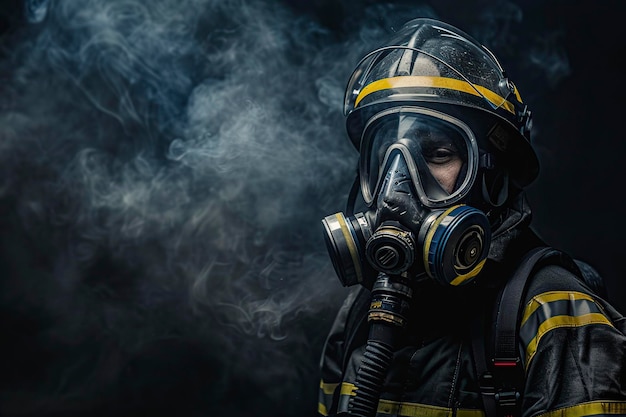 Firefighter Wearing Gas Mask