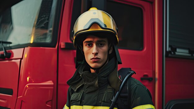 a firefighter wearing a helmet and a firefighter uniform