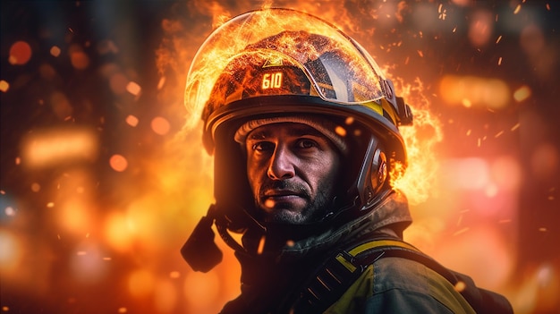 A firefighter wearing a helmet with the number 60 on it.