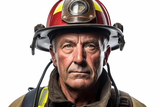 Photo a firefighter wears a firemans helmet