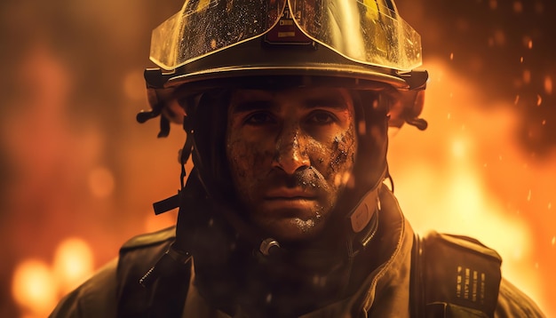 A firefighter wears a helmet and helmet with the word fire on it.