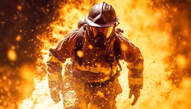 Firefighter with fire background