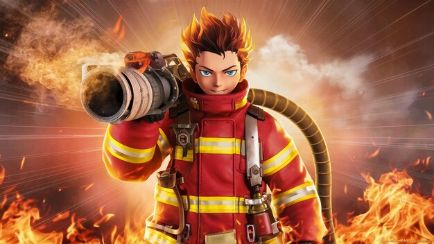 Foto un pompiere con un tubo antincendio e un tubo antiincendio