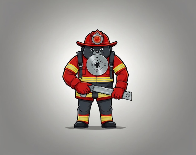 пожарный с пожарным костюмом и пожарной шляпой
