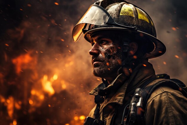 Firefighter working in action