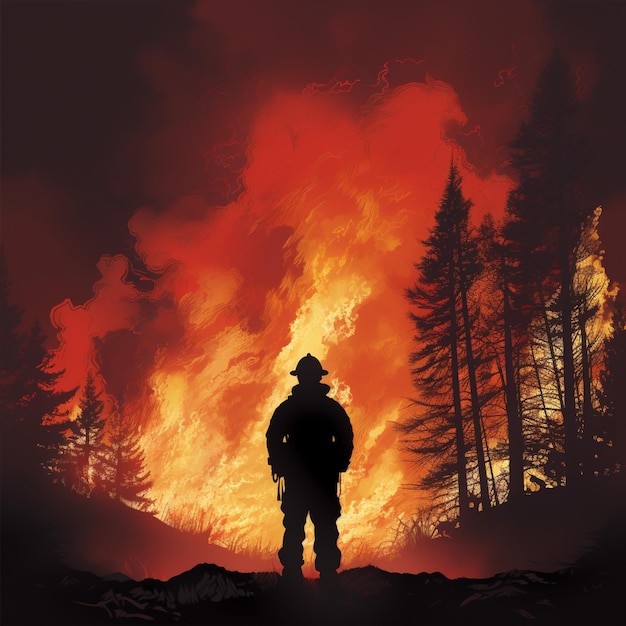 firefighters are battling a wildfire in the mountains with their gear generative ai