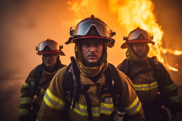 Firefighters are in the flames Beautiful illustration picture Generative AI