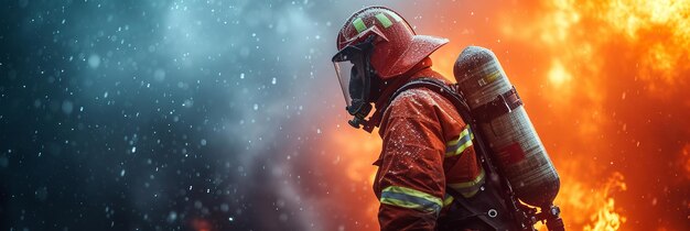 Firefighters battle with water and extinguishers AI generated