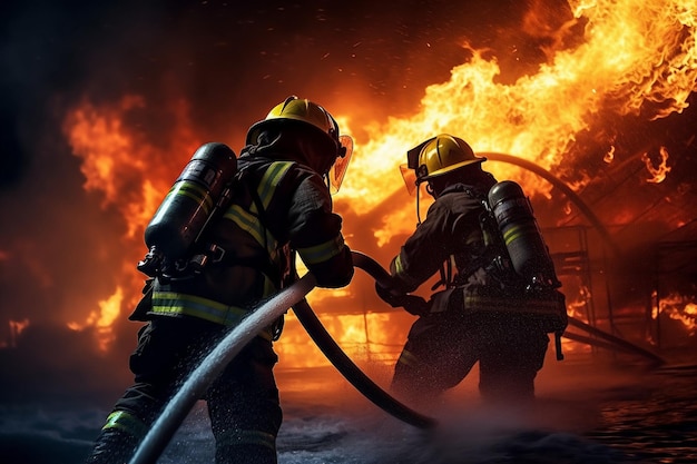 Firefighters battling a blazing inferno