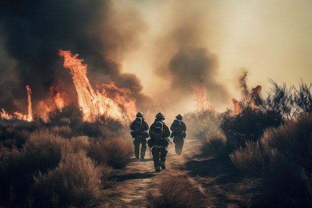 Firefighters bravely confront raging wildfire Generative AI