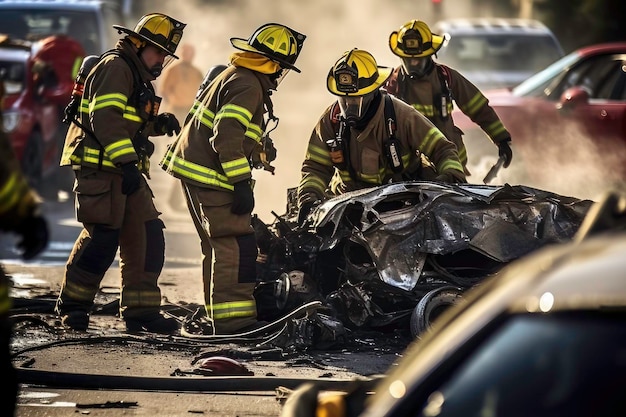 Firefighters and car accident