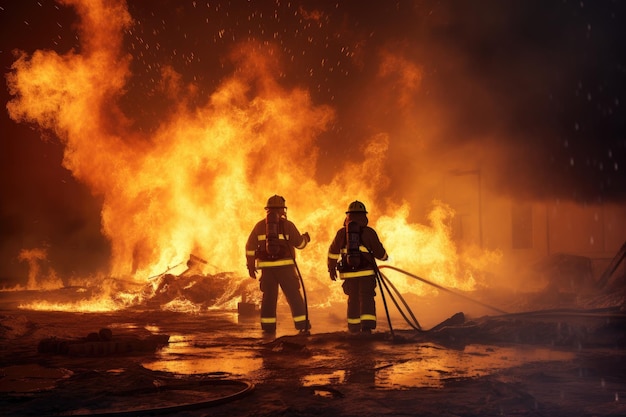 Firefighters extinguish a burning fire