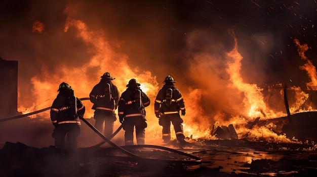 Firefighters extinguish a fire neural network ai generated