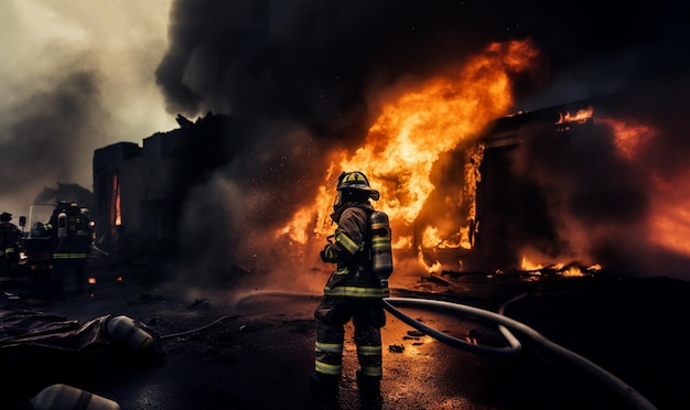 Firefighters extinguish a fire Using Twirl water fog type fire extinguisher to fighting with the