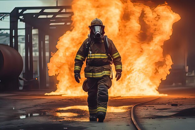 Photo firefighters extinguishing the fire at the scene ai technology generated image