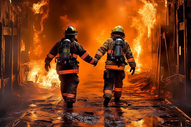 Photo firefighters extinguishing the fire at the scene ai technology generated image