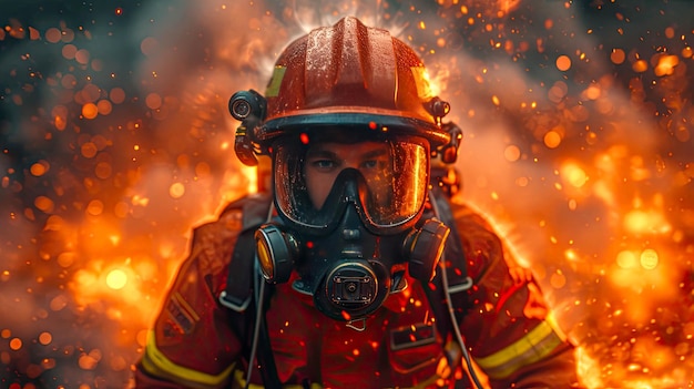 森林の火を消す消防士 消防士が火災を消す 救助の英雄的な職業