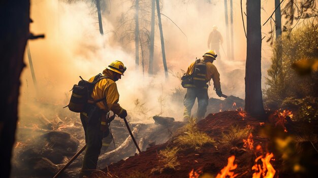 Foto i vigili del fuoco combattono le fiamme di un incendio forestale durante l'estate