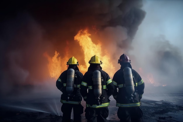 写真 消防士 - 高圧水や適切な消火剤を噴射する消防士