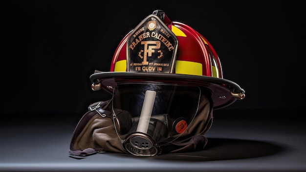 Photo firefighters' helmets reflect the intensity of a fire reflecting helmets fiery atmosphere firefighter courage safety commitment generated by ai