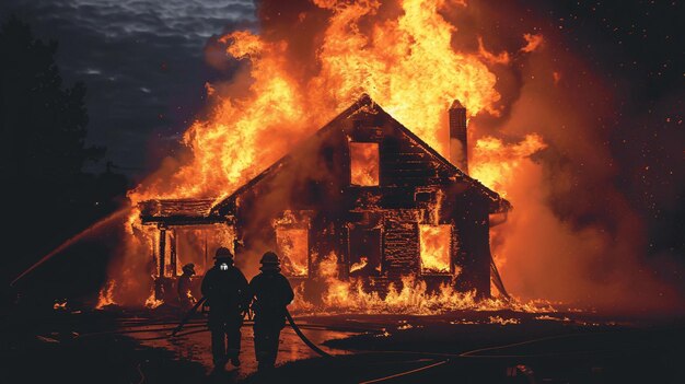 Photo firefighters heroically battling house blaze