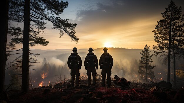 a firefighters at the location of fires forest and house fires