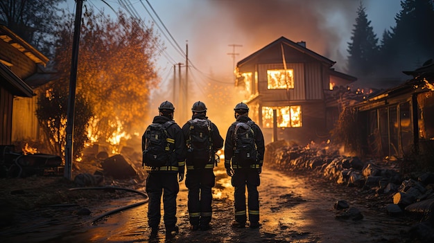 a firefighters at the location of a house fire