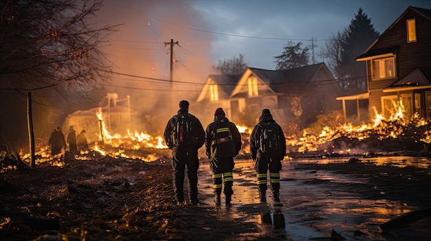 a firefighters at the location of a house fire