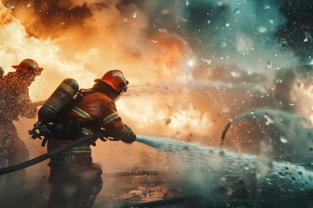 Photo firefighters putting out a fire generative ai