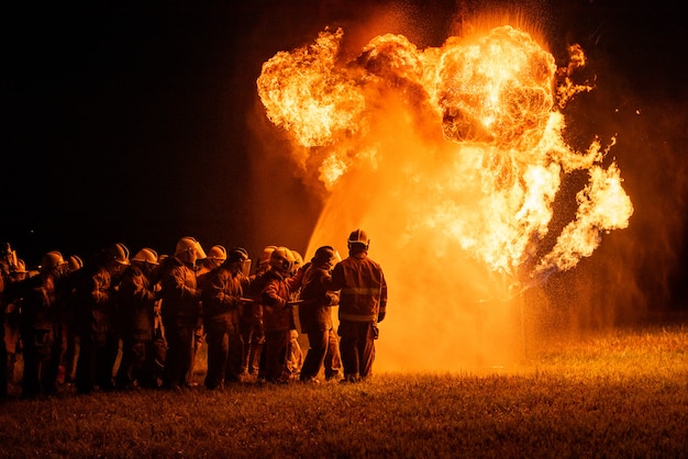 Firefighters and rescue training. 