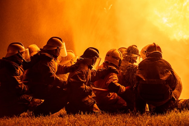 Firefighters and rescue training. 