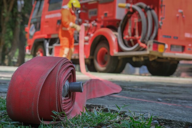 Firefighters training for a emergency situation