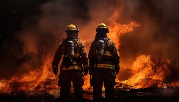 Firefighters at work extinguishing the fire after the war